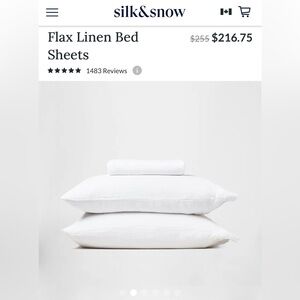$244.93 Silk&Snow 100% Flax Linen Fitted Sheet + 2 Pillowcases, White, Queen